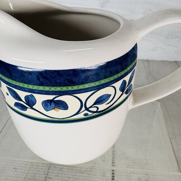 Pfaltzgraff ORLEANS Blue Green Vine Yellow Stoneware 12oz Handle Creamer Pitcher - Picture 2 of 14